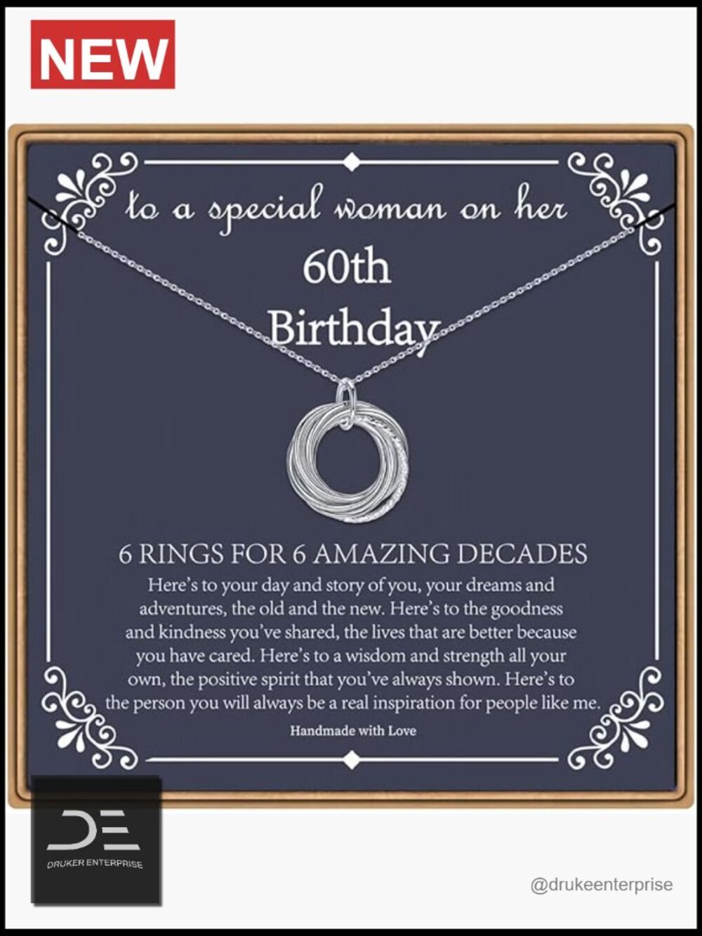 Sterling Silver Birthday Necklace, 60th Birthday Gift
